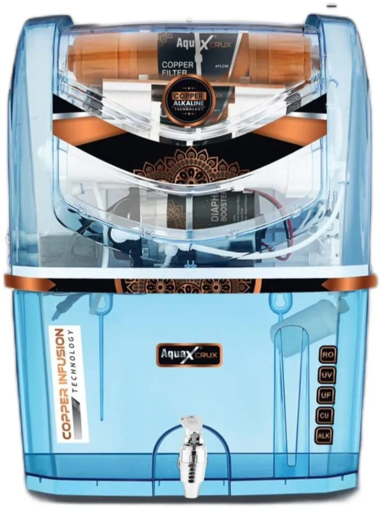 Home complete RO purifier system setup with filtration labels